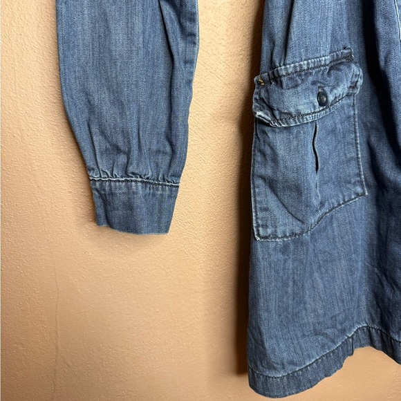 Silvian Heach Denim Cargo 100% Cotton Mini Dress Shirred Waist Button Up Size XS - Picture 7 of 16
